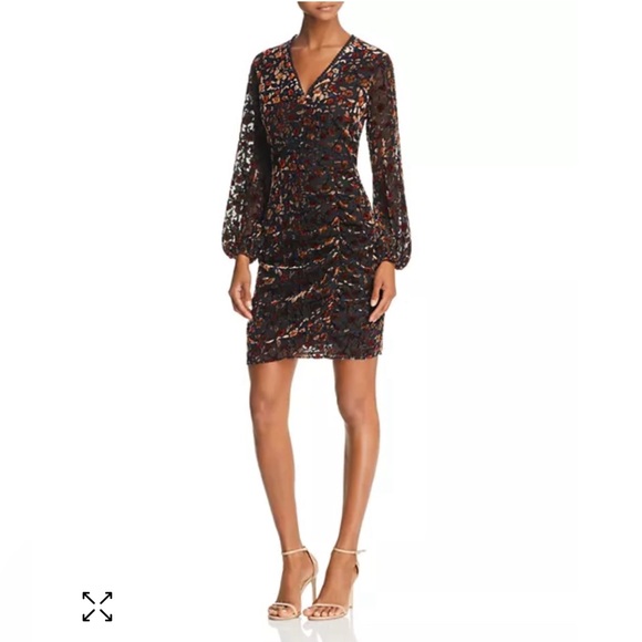Sam Edelman Dresses & Skirts - Sam Edelman Velvet Burnout Black Floral Long Sleeve Ruched Mini Dress